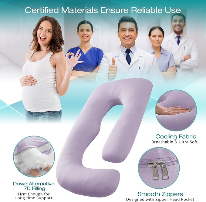 Cooling Pregnancy Pillows for Sleeping, 57'' Full Body Pillow, Lavender | Sasttie Maternity Pillow, OEKO-TEX, Down Alternative, Removable Cover, Pregnant Women Must Haves, Maternity Essential