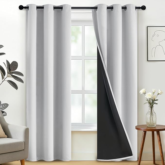 SimpleHome White 100% Blackout Curtains Room Darkening Living Room 84 Inch | Curtains for Bedroom,Thermal Insulated Grommet Window Drapes,Curtains for Living Room with Black Back,38 x 84 Inch,2 Panels