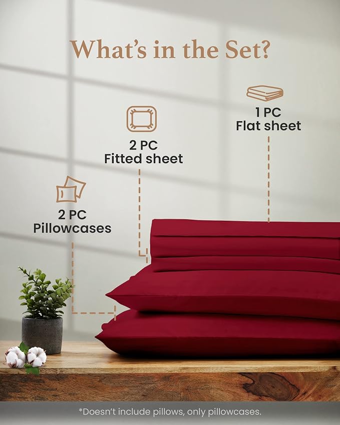 Good Sleep Bedding Split King Sheets Sets for Adjustable Bed, 5 Piece, 100% Egyptian Cotton Bed Sheets for Adjustable Bed, Sateen Weave, 16 Inch Deep Pocket Bed Sheet - Burgundy