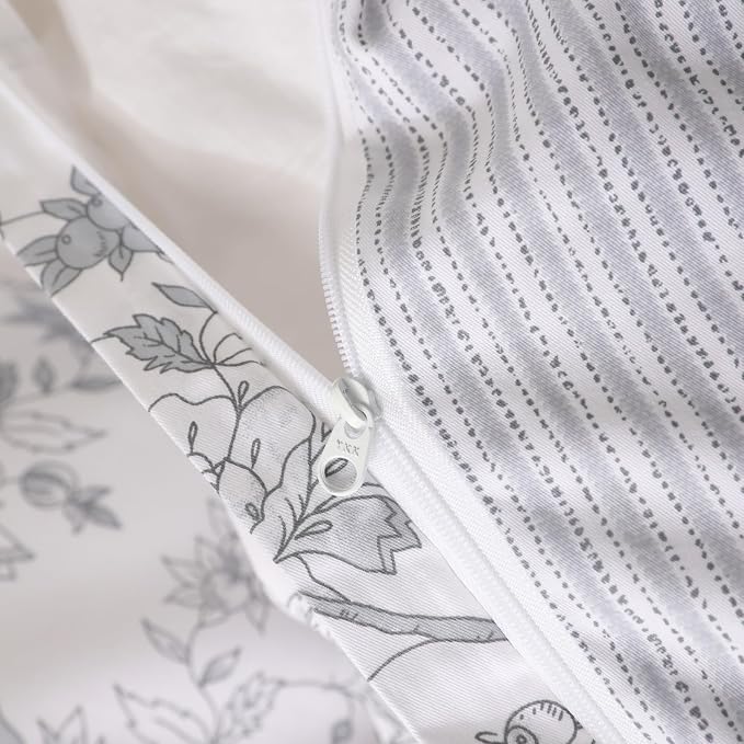 OAITE King Duvet Cover Set 3pcs 100% Cotton with Grey Line Art Floral Vine | Soft, Breathable,Long-lasting,Comfort,Dual Zipper,8 Corner Ties,Easy Care for All Season