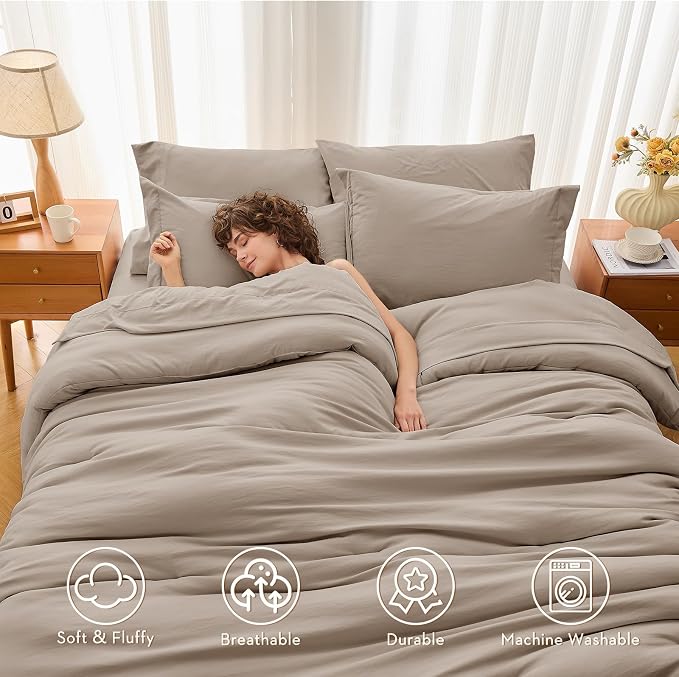 7 Pieces Full Comforter Set, Soft Bed in a Bag Full Size, All Season Bedding Set with Comforter, Flat Sheet, Fitted Sheet, Pillowcases & Shams, Linen