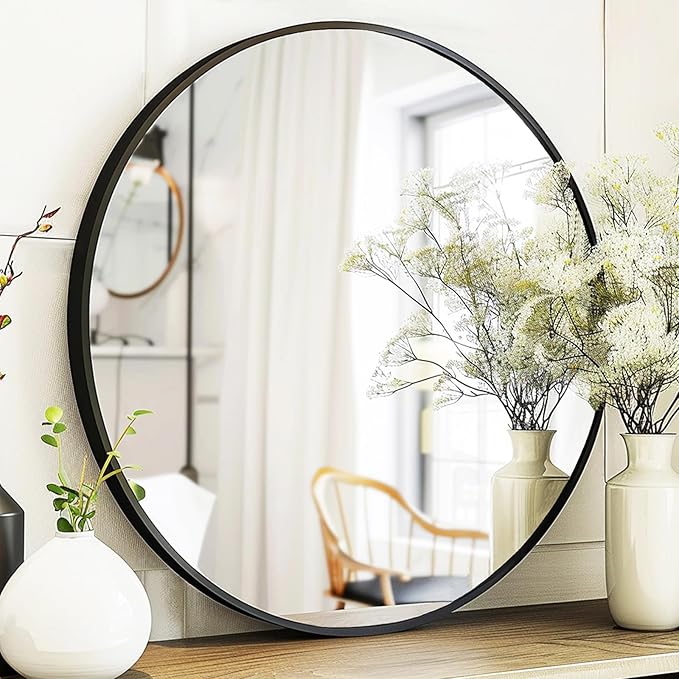 Big Round Mirror 40 inch, Black Circle Mirror, Matte Metal Frame | High Definition Mirror, Rust-resistant, Easy installation, Circular Mirror for Restroom, Cloakroom, Guest Room, Hallway