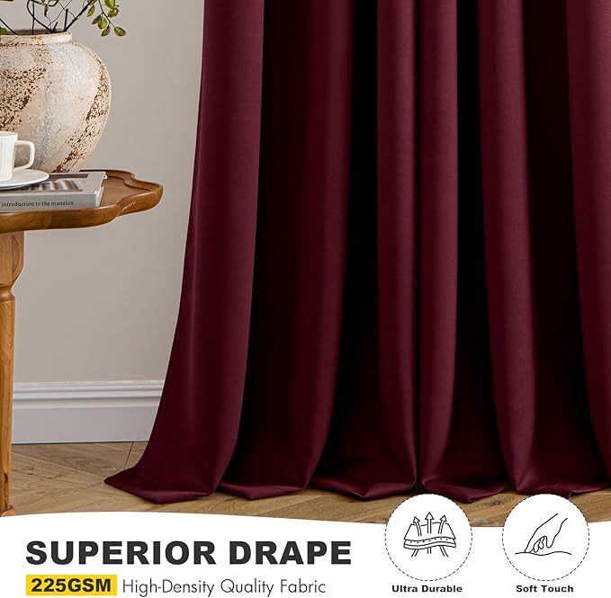 MIULEE Christmas Blackout Curtains for Bedroom 2 Panel 40"x90" Burgundy Red | Thermal Insulated, Living Room Darkening Grommet Drapes, Noise Reducing, Light Blocking Window Treatments