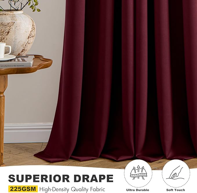 MIULEE Christmas Blackout Curtains for Bedroom 2 Panel 40"x54" Burgundy Red | Thermal Insulated, Living Room Darkening Grommet Drapes, Noise Reducing, Light Blocking Window Treatments