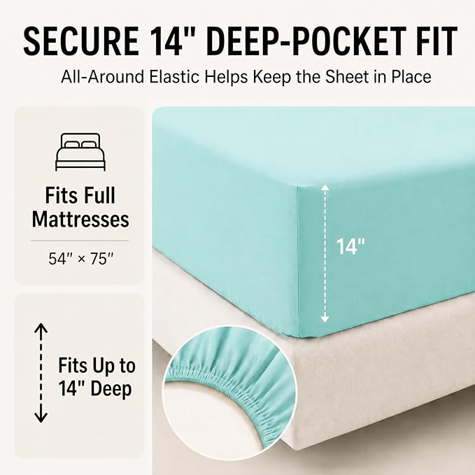 Full Size Comforter Sets Spa Blue - 7 Pieces Bed in a Bag | OEKO-TEX Certified, All-Season, Bedroom, Guest Room, Down-Alternative Comforter + Flat & Fitted Sheets + 4 Pillowcases