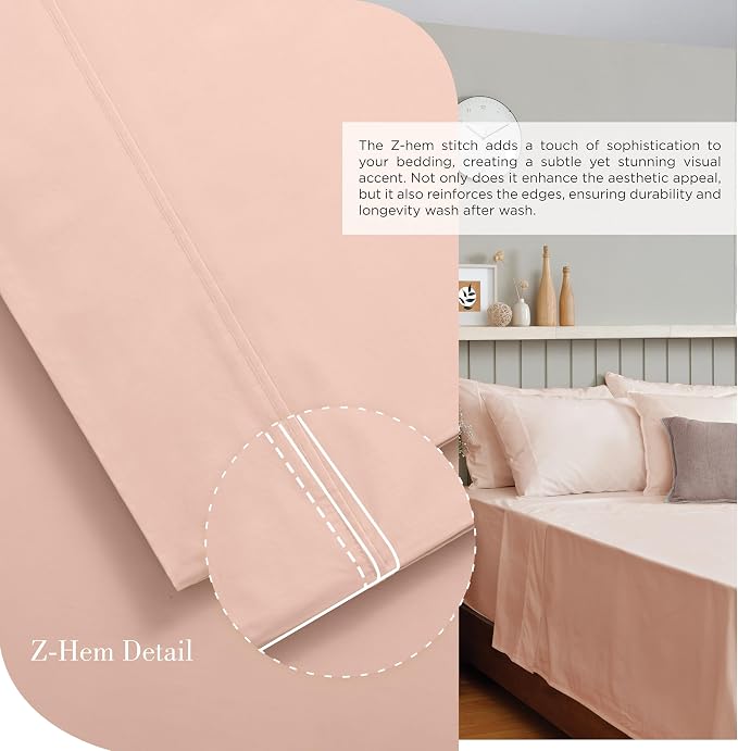 Linen Home 2-Pack Full Sheet Set, 100% Cotton Percale Bedding, 8-Piece Value Bundle, Deep Pocket Cooling Bed Sheets for Hot Sleepers, Breathable & Crisp Hotel Quality, Long-Staple Cotton, Brushed Rose