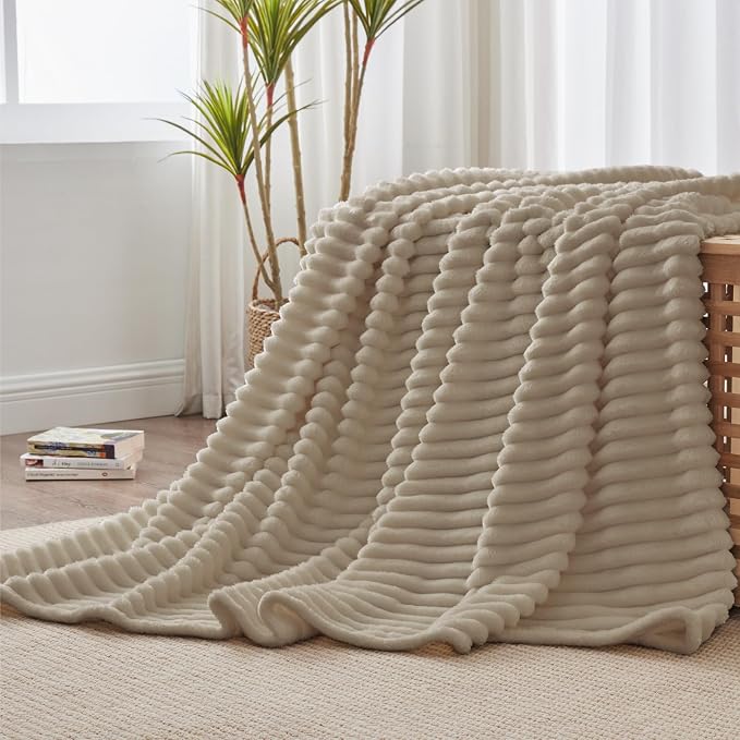 BEDELITE Ribbed Twin Blanket for Couch & Bed, Linen, 60"x80" | Ultra-Soft Plush Fleece, Cozy, Warm Yet Lightweight, Ribbed Texture, Home Decor, Machine Washable, Giftable, All-Season Use
