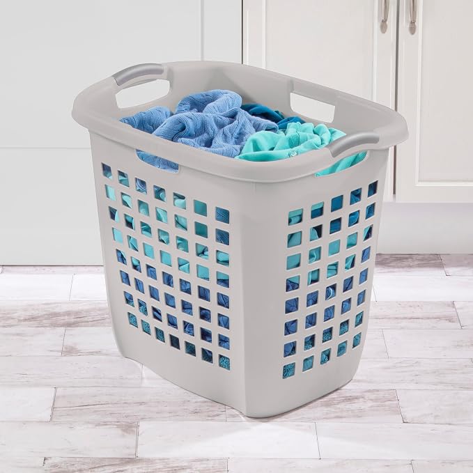 Sterilite Ultra Easy Carry Hamper, Laundry Basket Organizer, 4-Pack | 2.1 Bushel, Gray Pumice - Large Plastic Clothes Bin for Home, Dorm, Bathroom, and Bedroom Organization