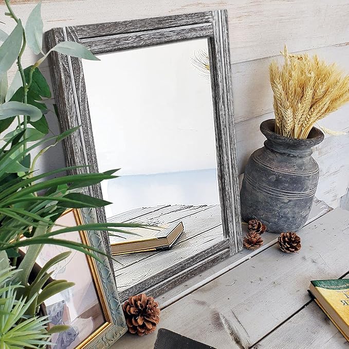 AAZZKANG Rustic Mirror Wood Framed Wall Mirrors Large 20"x16" Rectangle | Decorative for Bedroom Bathroom Farmhouse Living Room Home Entryway
