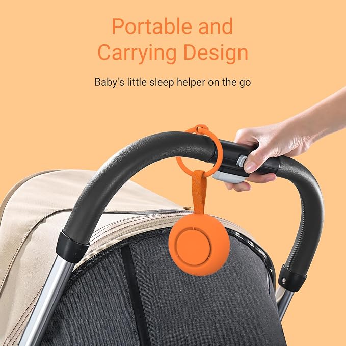 Portable Baby Sound Machine & Essentials for Babies & Kids-Orange | White Noise Machine[Timer Function][20 Soothing Sounds][15 Hours Battery Life]Travel,Registry,Gifts,Clips on Baby Stroller