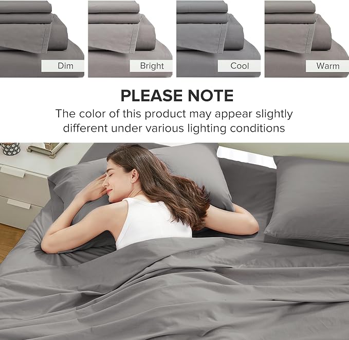 Comfort Spaces 100% Cotton Percale Sheets Cal King Size 4 Pcs, Dark Gray | Crisp, Cool & Breathable Bed Sheets, 14" Deep Pocket Fits Up to 16" Mattress, Lightweight, All Season Cozy, with Pillow Case