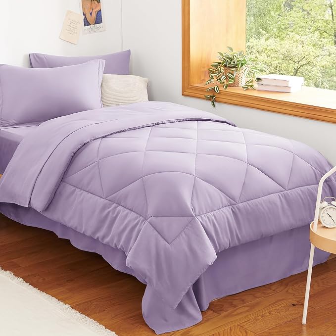 Twin XL Comforter Set with Sheets Lavender - 5 Pieces Bed in a Bag | College Dorm Essentials, OEKO-TEX Certified, All Season, 240GSM Down-Alternative Comforter, Sheets, Pillowcase & Sham
