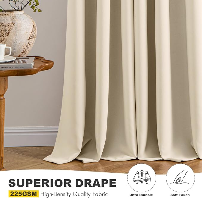 MIULEE Blackout Curtains for Bedroom 2 Panels 40 x 80 Inch Long Cream Beige | Thermal Insulated, Living Room Darkening Grommet Drapes, Noise Reducing, Light Blocking Window Treatments