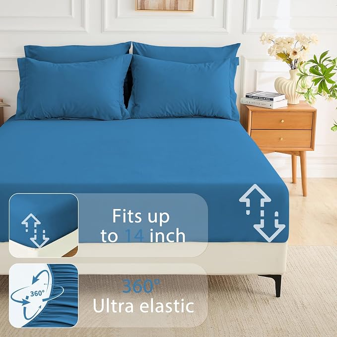 7 Pieces King Comforter Set, Soft Bed in a Bag King Size, All Season Bedding Set with Comforter, Flat Sheet, Fitted Sheet, Pillowcases & Shams, Bluish Green