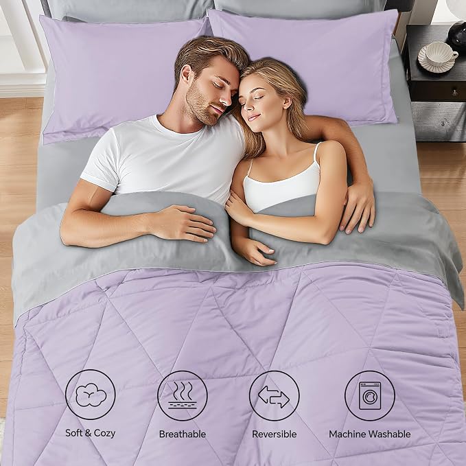 BEDELITE Twin Comforter Set 5 Pieces, Reversible Lavender Bed in A Bag | Soft All Season Down-Alternative Comforter, Sheets, Pillowcases & Shams, OEKO-TEX Certified Bedding for Bedrrom, Guest Room