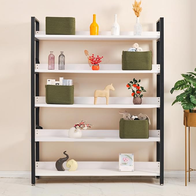 ICERZCZ Storage Basket for Shelves, Small Baskets for Organizing, Woven Cotton Rope Baskets for Storage, Book Basket, Decorative Shelf Basket, 12.5"Lx9.1''Wx7.9''H (4 Packs) Green