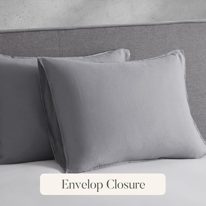 DAPU 100% French Linen Duvet Cover 3Pcs Set, 170GSM Linen Bedding, King | Soft Breathable All-Season for Hot sleepers, Corner Ties & Zipper Closure, French Linen Flax from Normandy, Earl Gray