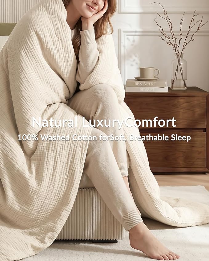 SE SOFTEXLY Muslin Duvet Cover King Size, 100% Washed Cotton Duvet Cover Set, Ultra Soft Comforter Cover Linen Like, 3 Pieces Minimalist Gauze Duvet Cover with 2 Pillowcases, 90"x104", Off-White