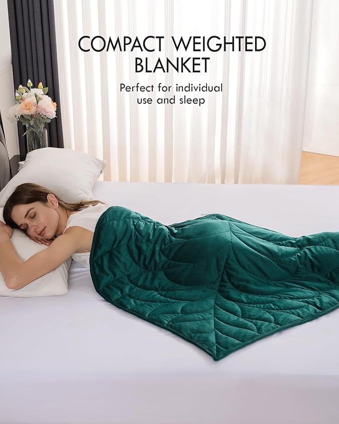 Kaisa Weighted Lap Blanket for Adults, 5 lbs 41" x 53", Leaf Pattern, Green | Washable Weighted Blankets, Small Portable Blanket for Relaxation, Cozy Luxury Crystal Velvet All-Season Heavy Blanket
