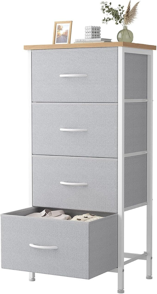 Sweetcrispy 4 Storage Drawer Dresser, Storage Cabinet, Clothes Organizer | Small Fabric Dresser for Closet, Chest of Drawers, Closet Organizer, Home Furniture, Sturdy Frame, Light Gray