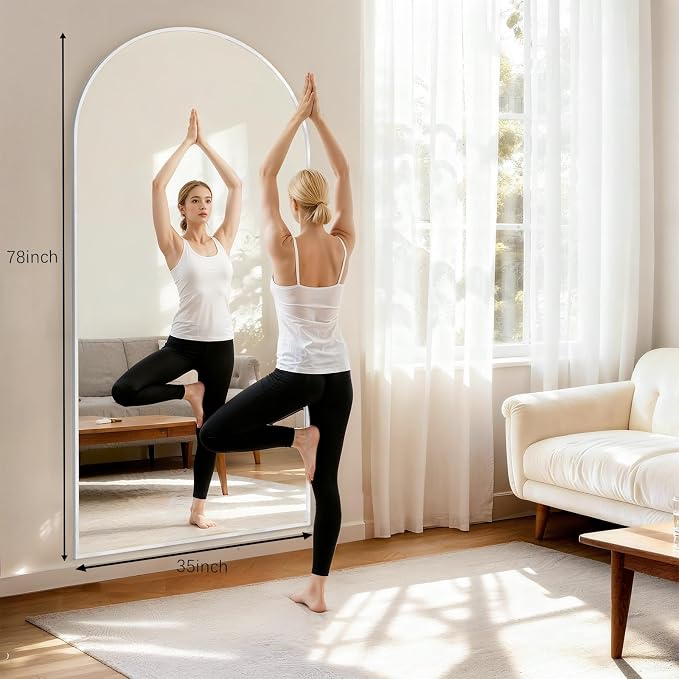 Mirror Full Length, 78"x35" Oversized Arched Floor Full Length Mirror with Stand, Room Decor Big Full Body Floor Mirror with HD Tempered Glass Aluminum Frame for Bedroom Living Room, White