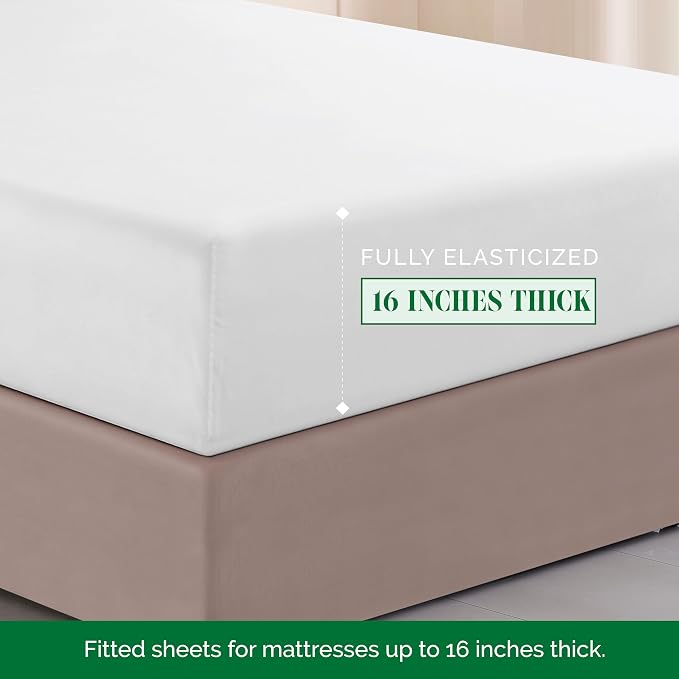 Elegant Comfort Luxurious 1500 Premium Hotel Quality Microfiber Three Line Embroidered Softest 4-Piece Bed Sheet Set, Wrinkle and Fade Resistant, King, White