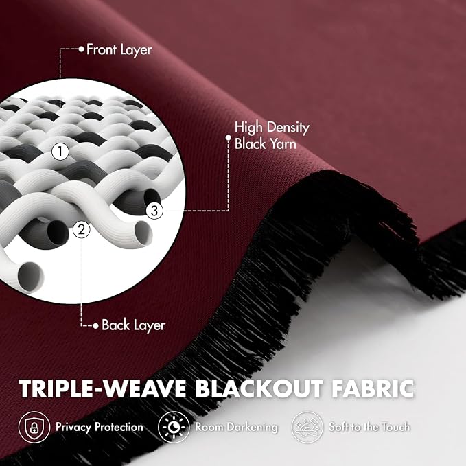 MIULEE 84 Inch Length Burgundy Red Blackout Bedroom Curtains Set of 4 | Thermal Curtains for Summer Heat, Light Blocking Privacy Bedroom Window Drapes, Top&Bottom Rod Pocket, Living Room