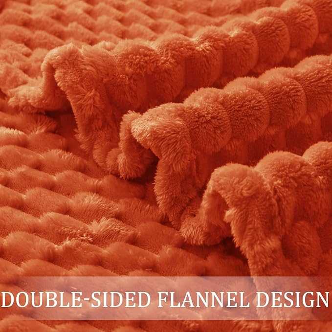 Exclusivo Mezcla 3D Fleece California King Blanket for Bed, Burnt Orange | Oversized Soft Fuzzy Plush Lightweight Bed Blankets, Cozy Fluffy Decorative Blankets for All Seasons, 120x120 Inches