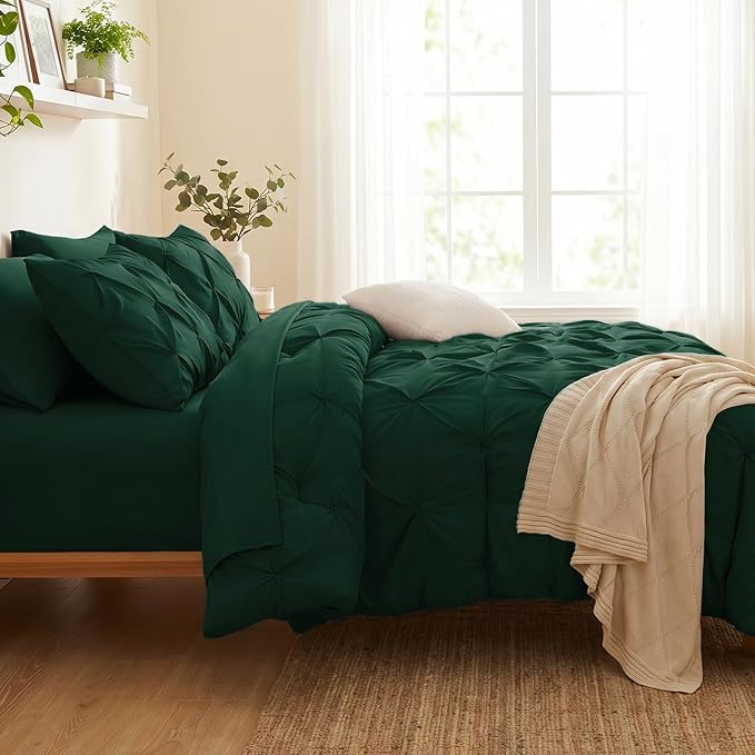 Full Size Comforter Sets Emerald Green, 7 Pieces Bed in a Bag | OEKO-TEX 100 Certified, 240GSM All Season, Bedroom, Guest Room, Down-Alternative Comforter, Sheets, Pillowcases & Shams
