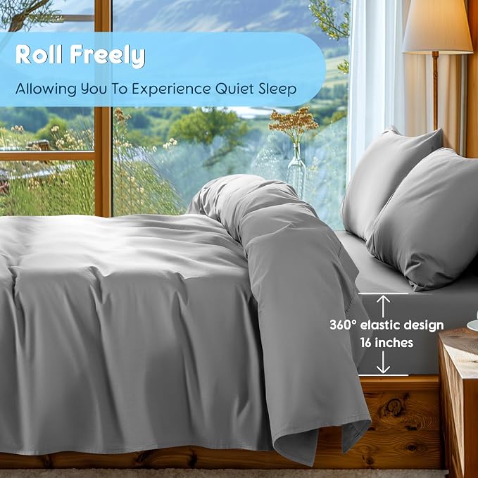 SONORO KATE 1000 Series 100% Egyptian Cotton Cal King Sheet Set,4 Pieces | Soft,Breathable Long Staple,Sateen Weave,Luxury 5-Star Hotel Bed Sheets,16" Deep Pocket,Grey