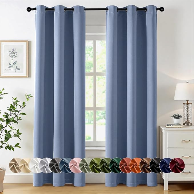 MIULEE Blackout Curtains for Bedroom 2 Panels 40 x 84 Inch Long Denim Blue | Thermal Insulated, Living Room Darkening Grommet Drapes, Noise Reducing, Light Blocking Window Treatments