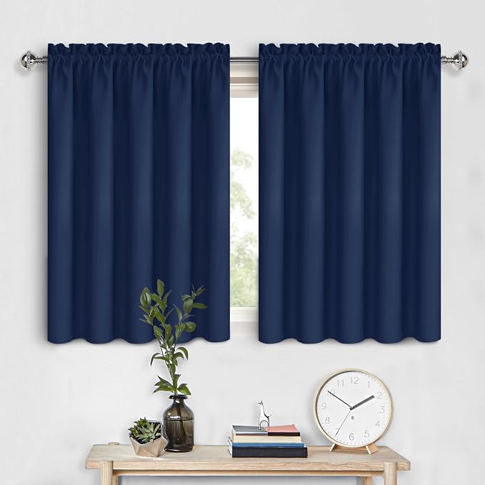 DWCN Short Blackout Curtains 60 x 36 Inch for Kitchen RV Bunk Navy Blue | 2 Panels Set, Kitchen Window Curtains Over Sink, Thermal Insulated, Light Blocking, Rod Pocket Drapes for Small Window