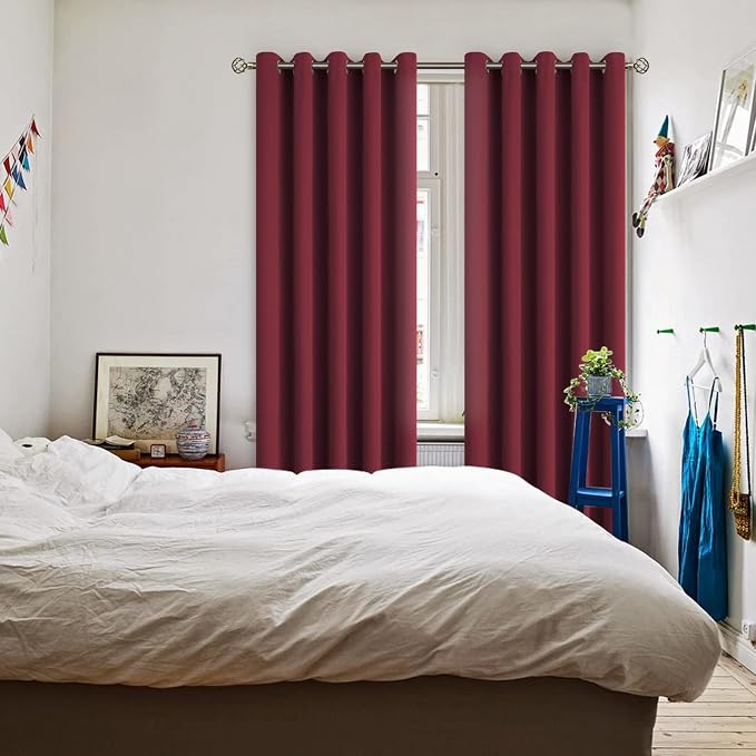 BGment Burgundy Blackout Curtains for Living Room 84 Inch Long - 2 Panels | Grommet Top, Black Out, Room Darkening, Sunblock, Thermal Insulated, Window Drapes for Bedroom, 70x84 Inch