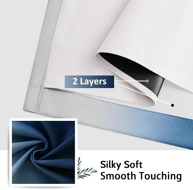 SimpleHome Ombre Blue 100% Blackout Bedroom Curtains with White Liner 84L | 84 Inches Long,Room Darkening Thermal Insulated Grommet Curtain for Living Room,Window Gradient Drapes,2 Panels Set,52Wx84L