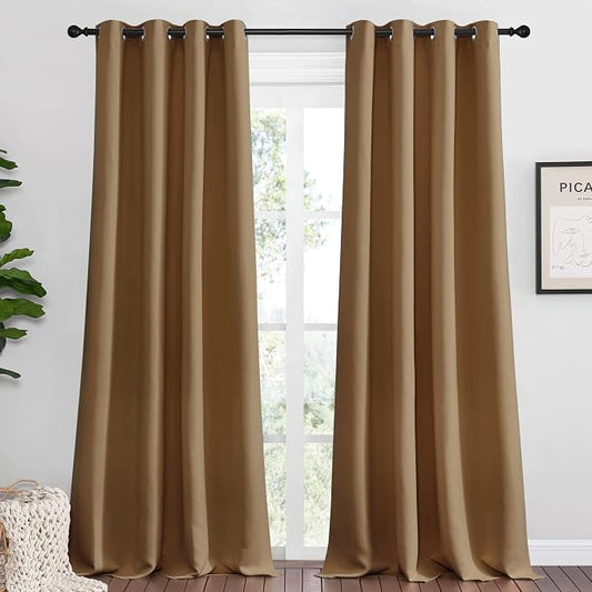 NICETOWN Sleek Blackout Curtains 120 inches Length for Windows, 2 Panels, Gold Brown, W55 x L120 -Inch, Noise Reducing and Block Draft Panels for Door Doorway Laundry Office Luxury Decor Theme | 120 inches Length for Windows, Noise Reducing and Block D...