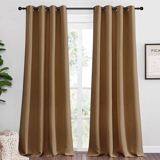 NICETOWN Sleek Blackout Curtains 90 inches Length for Windows, Noise Reducing and Block Draft Panels for Door Doorway Laundry Office Luxury Decor Theme (2 Panels, Gold Brown, W55 x L90 -Inch) | 90 inches Length for Windows, Noise Reducing and Block Dra...