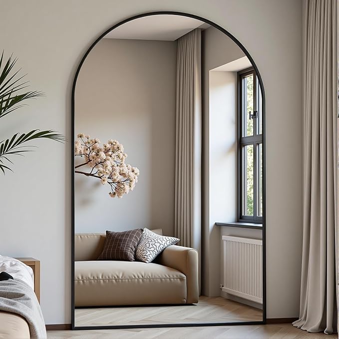 Dewfig Arched Full Length Mirror, 81"x41" Large Floor Mirror, Black | Aluminum Alloy Frame Oversized Full Body Mirror, HD Shatterproof Tempered Glass, Lean/Stand/Wall for Living Room,Bedroom