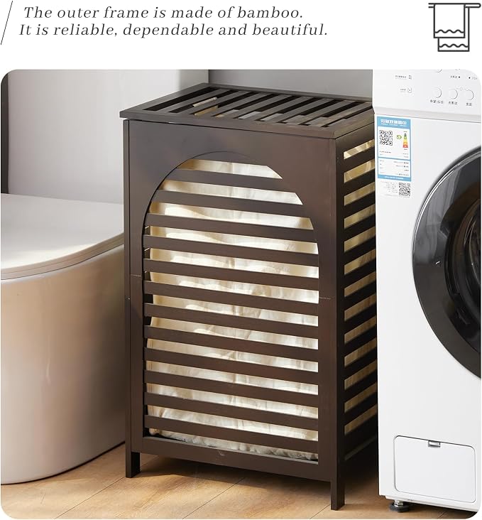 Laundry Hamper with Lid,Bamboo Large Waterproof Clothes Laundry Basket,Removable Washing Bags with Handles,clothes basket (Brown)