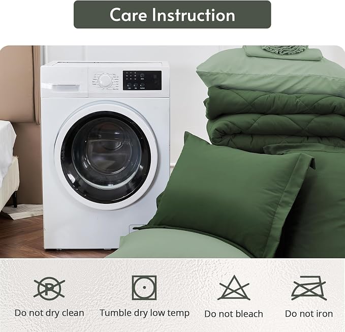 5 Pieces Twin XL Comforter Set, Reversible Bed in a Bag Twin XL Size, All Season Bedding Set with Comforter, Flat Sheet, Fitted Sheet, Pillowcases & Shams, Dark Green & Light Green