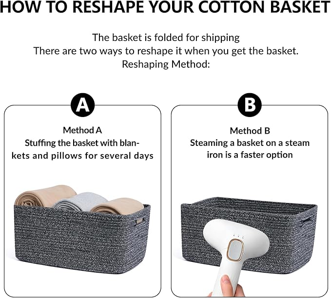 MiniArk Large Storage Baskets for Shelves, 17 x 13 x 7.5” Closet Organizers Bins for Clothes Blanket Towels, Baby Nursery, Toy Baskets Box, Woven Rope Baskets, 2 Packs Dark Gray