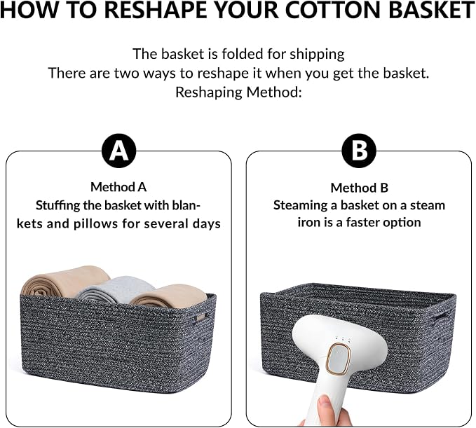 MiniArk Large Storage Baskets for Shelves, 17 x 13 x 7.5” Closet Organizers Bins for Clothes Blanket Towels, Baby Nursery, Toy Baskets Box, Woven Rope Baskets, 3 Packs Dark Gray