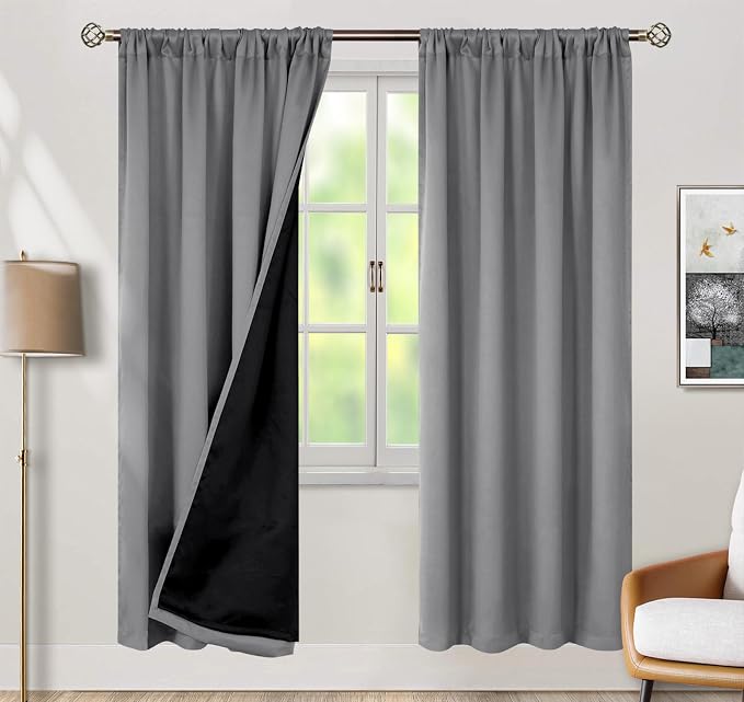BGment Dove Grey 100% Blackout Curtains for Bedroom 84 Inch Length | Thermal Insulated Soundproof, Light Blocking, Black Out Curtains for Living Room, 2 Panels, 52 x 84 Inch