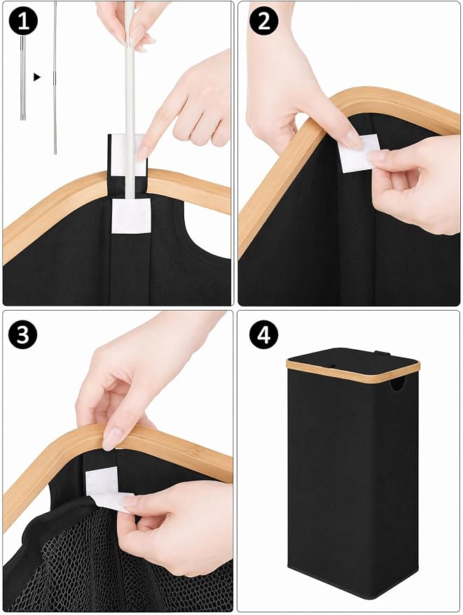 IEGrow Laundry Hamper with Lid,110L Laundry Basket with 2 Mesh Bags,Black | Dirty Clothes Hamper Basket with Bamboo Handle for Clothes Towels