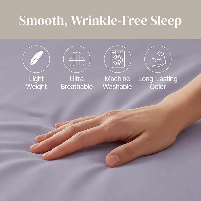 Modern Threads Soft Microfiber Solid Sheets - Luxurious Microfiber Bed Sheets - Includes Flat Sheet, Fitted Sheet with Deep Pockets, & Pillowcases Lilac Marble Queen