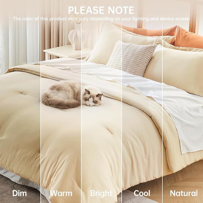 King Size Comforter Set, All Season Ultra Soft Down Alternative Bedding - 3 Piece Lightweight Bed Set Includes 1 Comforter (104"x90") and 2 Pillow Shams (20"x36"), Light Yellow