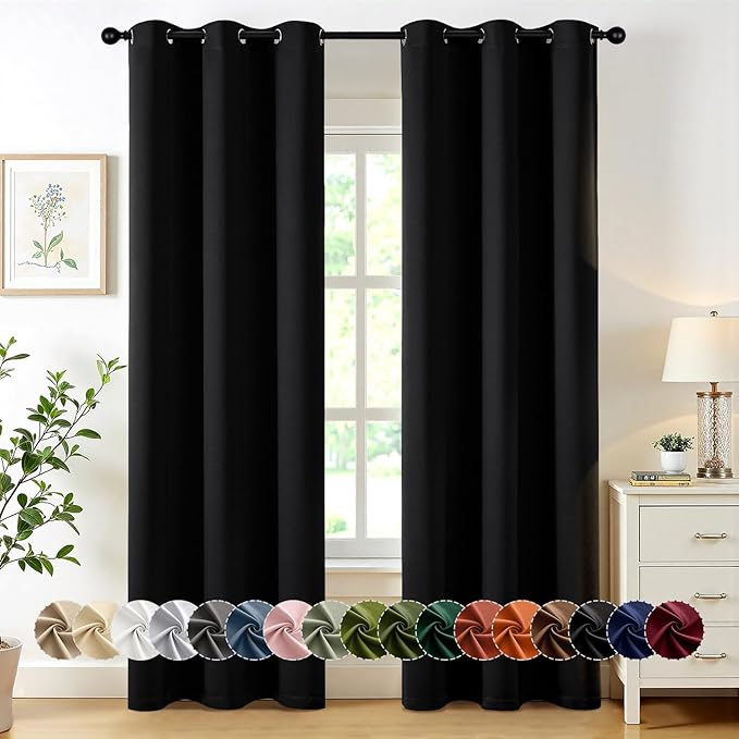 MIULEE Blackout Curtains for Bedroom 2 Panels 34 x 72 Inch Long Black | Thermal Insulated, Halloween Living Room Darkening Grommet Drapes, Noise Reducing, Light Blocking Window Treatments
