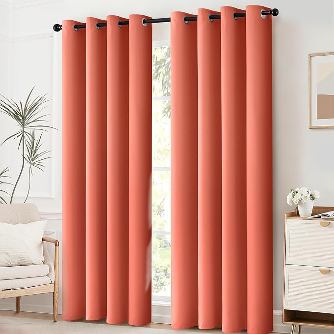 Yakamok Room Darkening Curtains 52x84 inch Length Coral Orange-Living Room | 2 panels,grommet blackout window treatment,thermal insulated,light blocking drapes,privacy protection,bedroom dining room