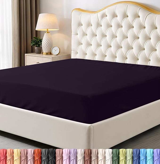Queen Fitted Sheet, Ultra Soft Fits Up to 16 Inch Deep Pocket, Purple | Hotel Comfort, Cooling & Breathable Cotton like Polyester, Easy Fit, Wrinkle & Fade Resistant, Snug Fit, Easy Care, Oeko-Tex