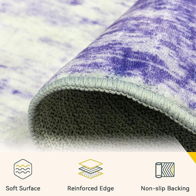 RELEANY Washable 9'x12' Abstract Area Rug for Living Room Purple | Carpet for Bedroom, Kitchen, Office, Hallway and Entryway, Printed Pattern, Non‑Slip, Soft, Stain‑Resistant, Easy to Clean
