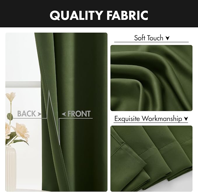MIULEE Set of 4 Short Bedroom Blackout Curtains 54 Inch Long Oliver Green | Thermal Curtains for Summer Heat, Light Blocking Privacy Window Drapes, Top&Bottom Rod Pocket